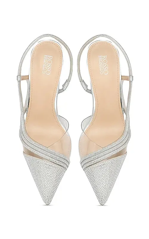 Silver Pointed Toe Slingback Heels