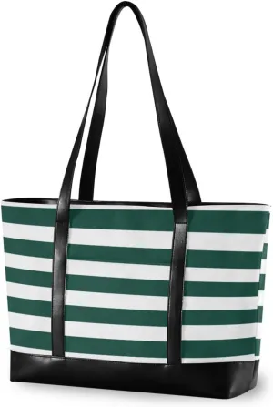 Sinestour Hunter Green Tote Bag with Zipper Work Shoulder Handbag with Compartments Canvas Tote Purse for Women Ladies Travel