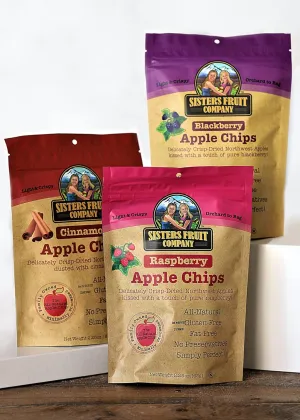 Sisters Fruit Company, TRIO, Apple Chips, All Natural, Gluten-Free, Fat-Free (Contains THREE 2.25 OZ BAGS)
