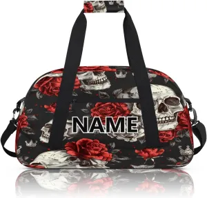 Skeleton Mini Gym Bag 18 inch for Women Men Waterproof Custom Sugar Skull Floral Travel Duffel Bag Carry On Overnight Tote Nurse Bag for Work Fitness Hiking