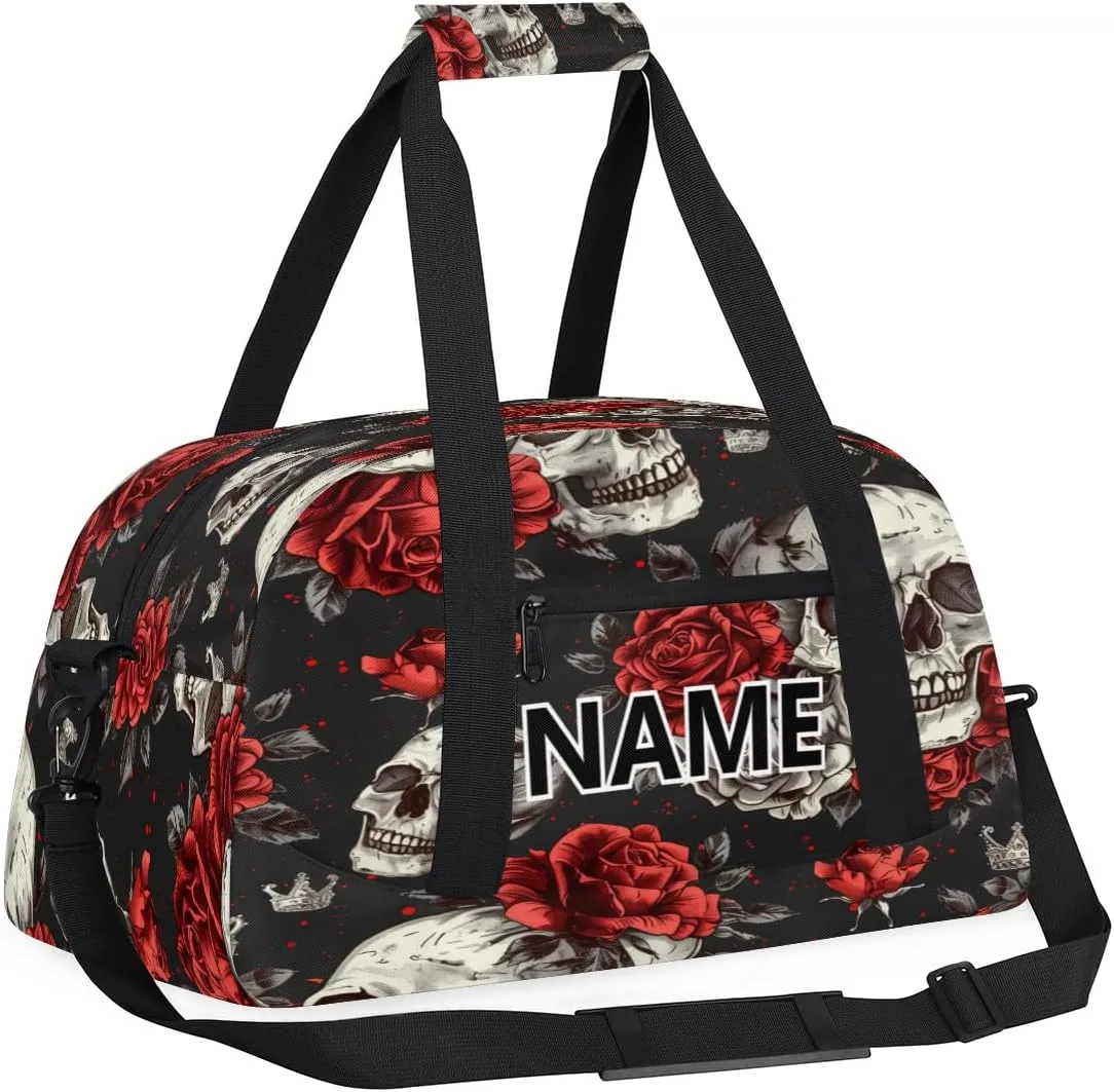 Skeleton Mini Gym Bag 18 inch for Women Men Waterproof Custom Sugar Skull Floral Travel Duffel Bag Carry On Overnight Tote Nurse Bag for Work Fitness Hiking