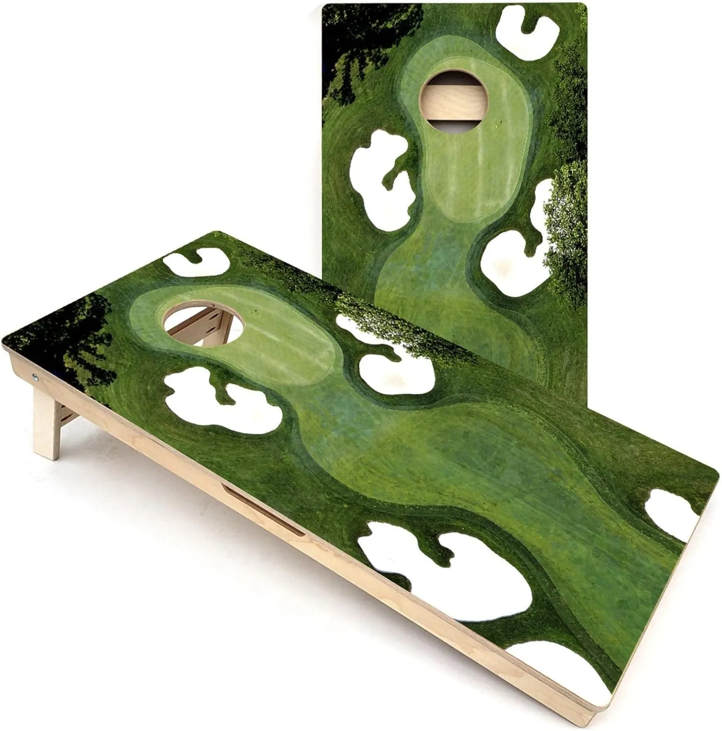 Skip's Garage Golf Course Themed Cornhole Boards - Regulation Size Solid Wood Cornhole Game - Official ACA, ACL Tournament Set