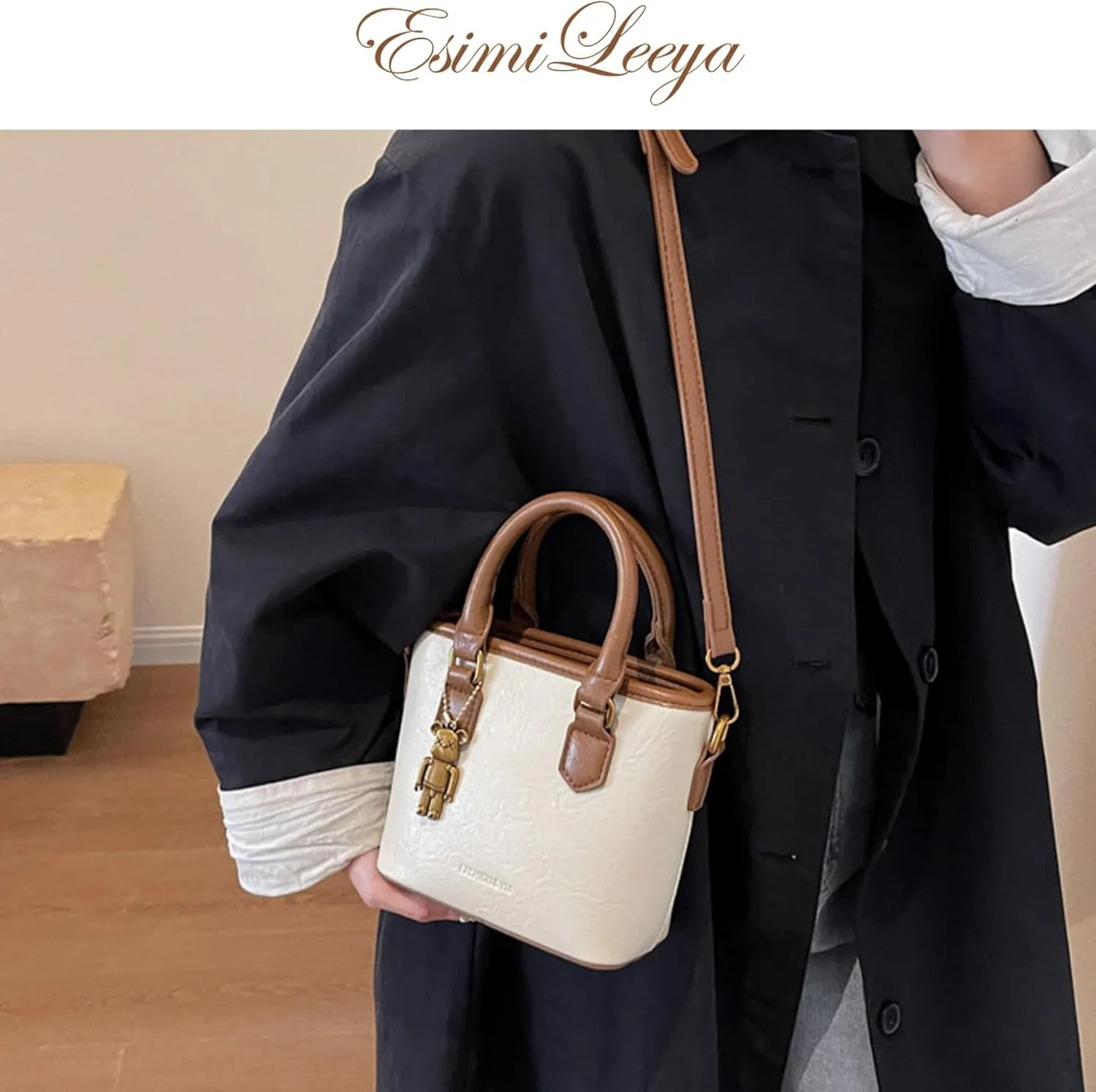 Small Crossbody Bucket Bags for Women Mini Pure Color Leather Shoulder Purses for Women with Top Handle