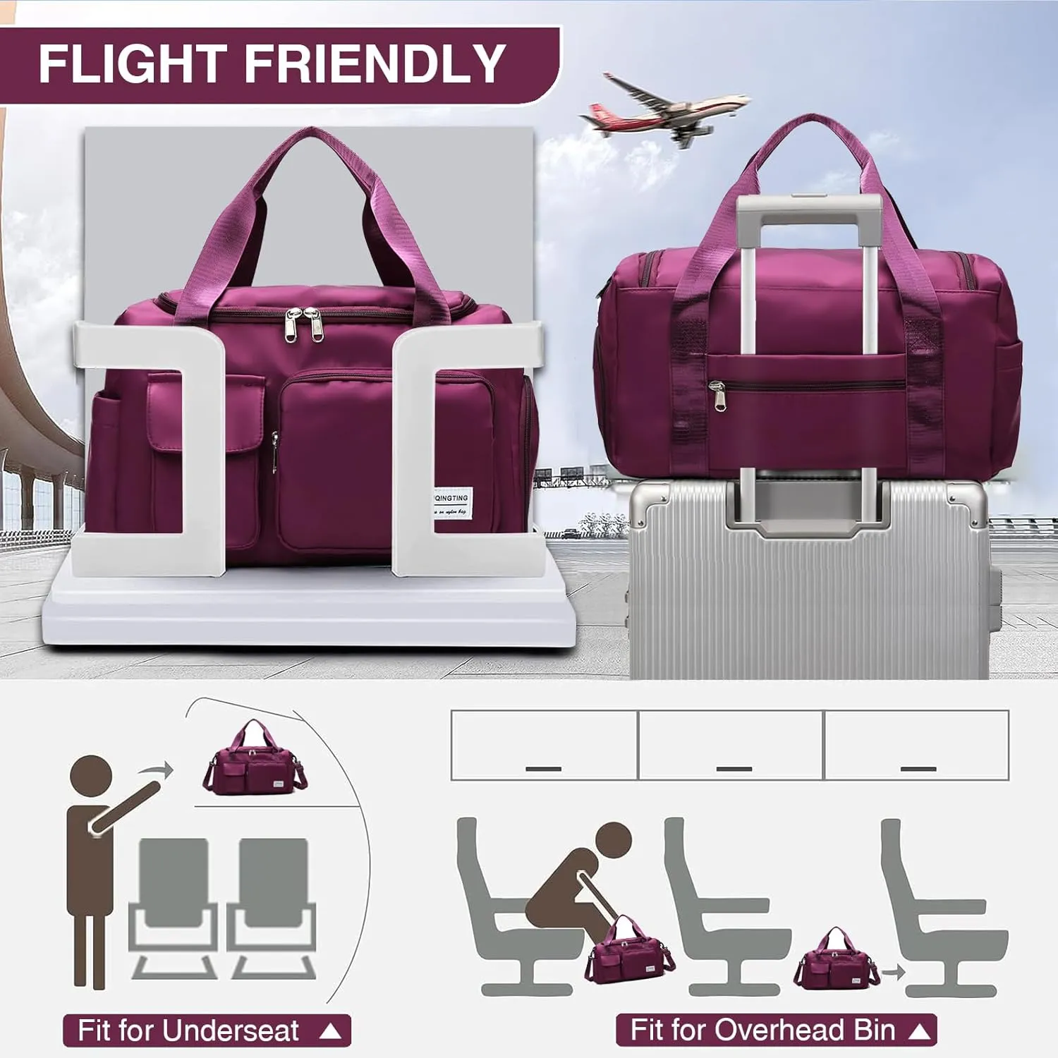 Small Gym Bag for Women, Travel Duffle Bag Carry On Weekender Bag with Shoe Compartment