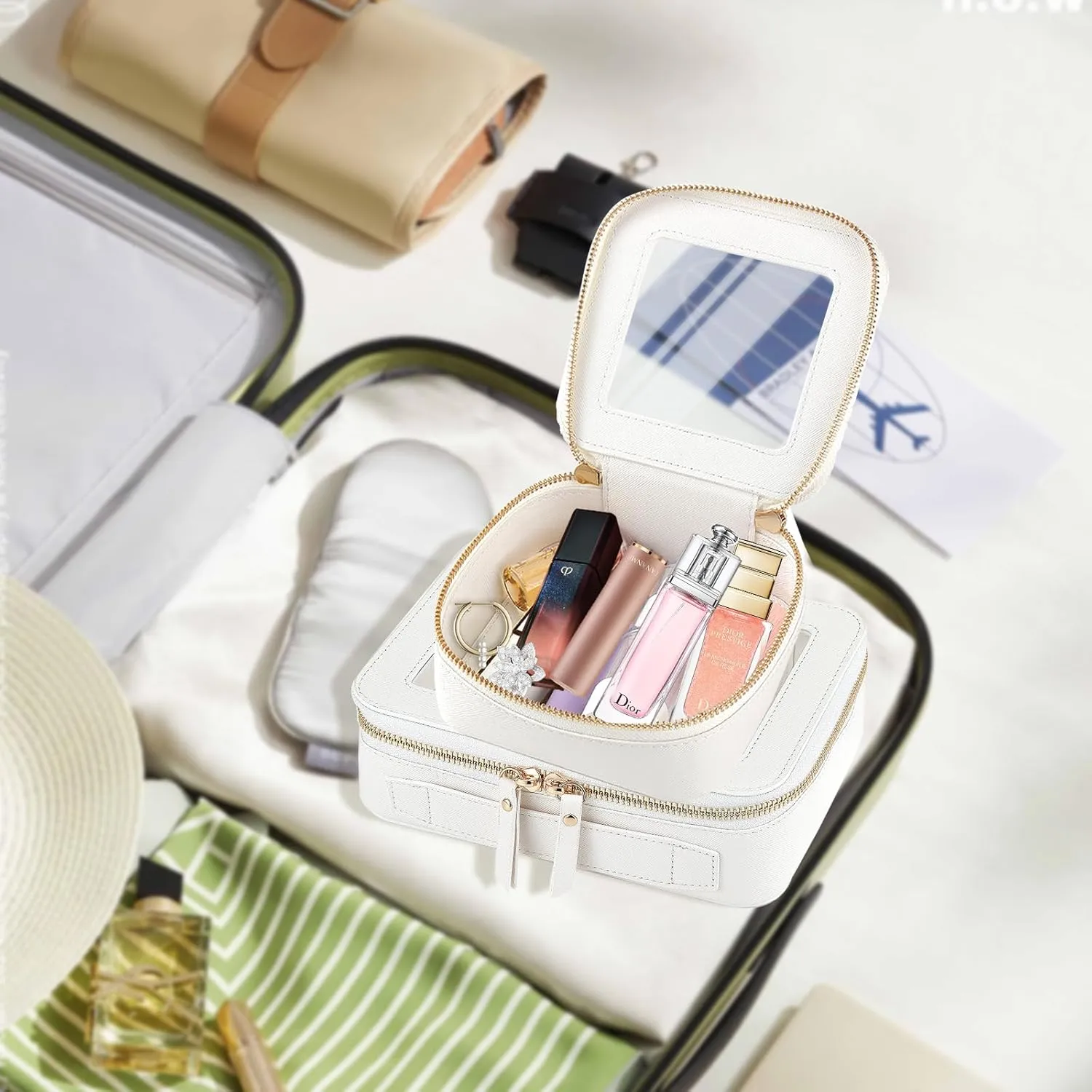 Small Makeup Bag, Travel Toiletry Bag, Mini Double-Sided Clear Waterproof Cosmetic Bag Organizer，Car Essentials for Women (Mini-Black)