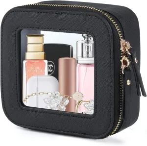 Small Makeup Bag, Travel Toiletry Bag, Mini Double-Sided Clear Waterproof Cosmetic Bag Organizer，Car Essentials for Women (Mini-Black)