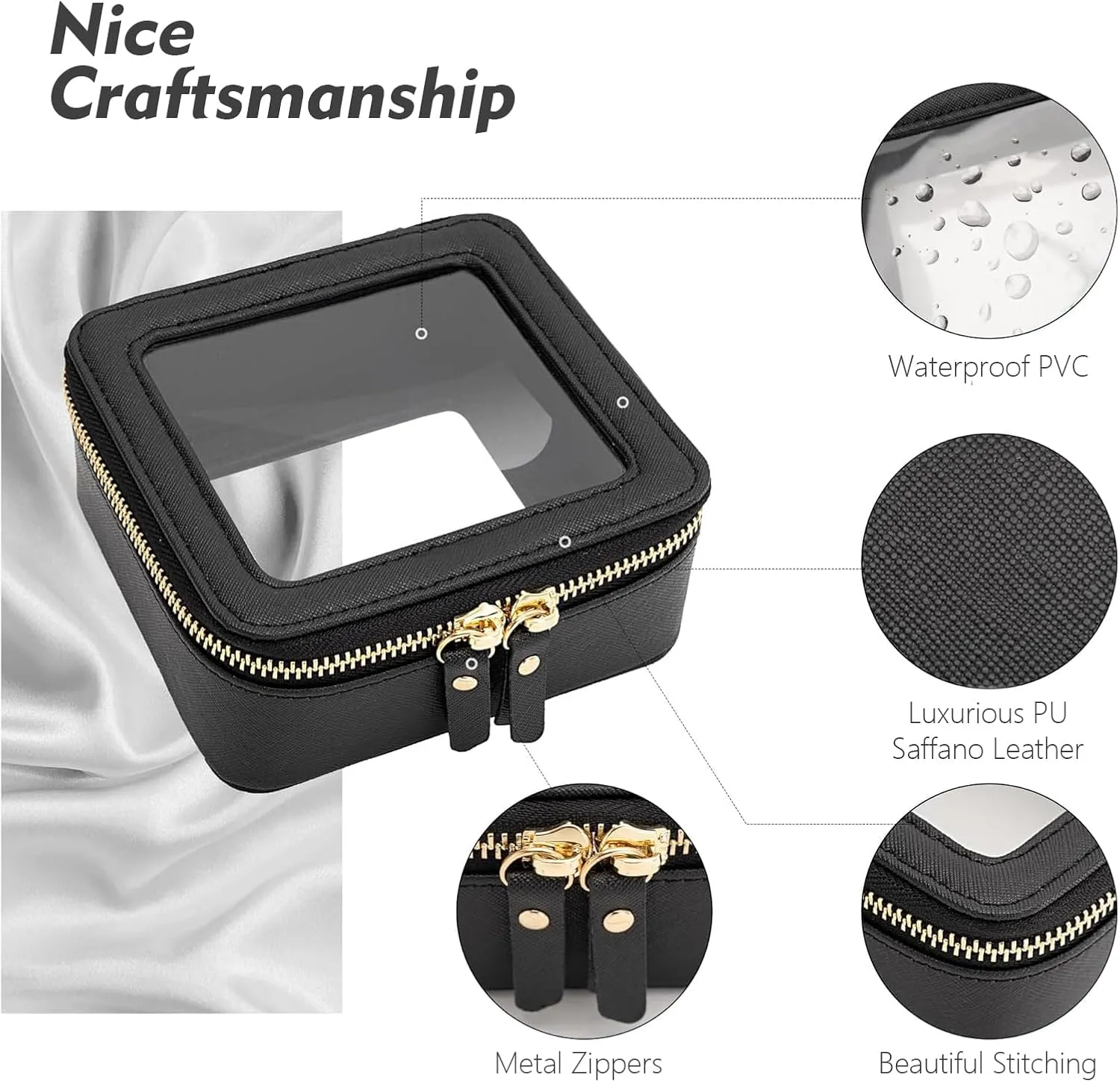 Small Makeup Bag, Travel Toiletry Bag, Mini Double-Sided Clear Waterproof Cosmetic Bag Organizer，Car Essentials for Women (Mini-Black)