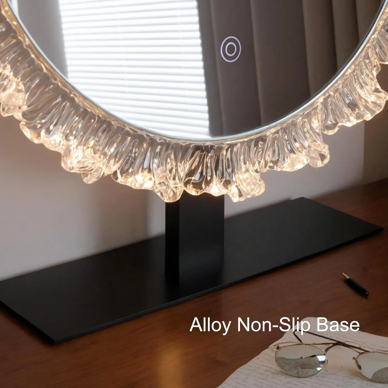 Smart LED Makeup Mirror with Adjustable Light, 3 Color Temperatures Crystal Frame, Beauty Mirror for Dressing Table & Beauty Lovers(Black,43 * 49cm/16.9 * 19.2in)