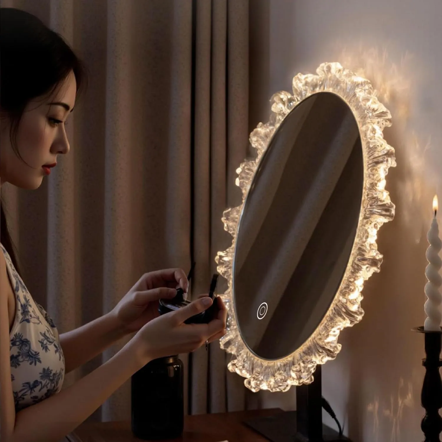 Smart LED Makeup Mirror with Adjustable Light, 3 Color Temperatures Crystal Frame, Beauty Mirror for Dressing Table & Beauty Lovers(Black,43 * 49cm/16.9 * 19.2in)