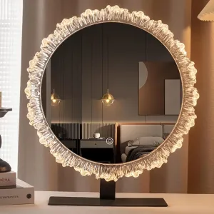Smart LED Makeup Mirror with Adjustable Light, 3 Color Temperatures Crystal Frame, Beauty Mirror for Dressing Table & Beauty Lovers(Black,53 * 59cm/20.8 * 23.2in)