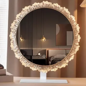 Smart LED Makeup Mirror with Adjustable Light, 3 Color Temperatures Crystal Frame, Beauty Mirror for Dressing Table & Beauty Lovers(White,53 * 59cm/20.8 * 23.2in)