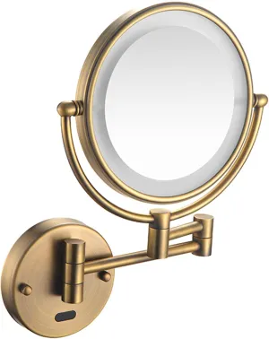 Smart Sensor LED Makeup Mirror with Lights and 10X Magnification, Double Sided Wall Mounted Swivel Extendable Vanity Mirror,Rose Gold,Hardwired (Color : Brass, Size : Hardwired)
