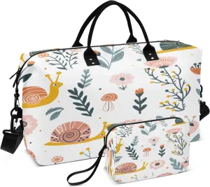 Snails on Flower Travel Duffel Bags with Toiletry Bag for Travel Gym Yoga Weekender Bag