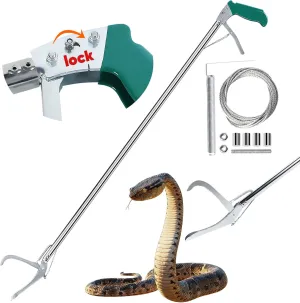 Snake Grabber Tool with Lock, 47" Professional Snake Tongs Stick Heavy Duty Reptile Snake Catcher Grabber Stainless Steel Snake Pole Wide Jaw Handling Tool with a Protective Structures for Snakes