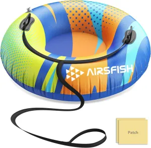 Snow Tube with Towable Leash, AirsFish Inflatable Snow Sled for Children Adults Heavy Duty Cover Wear-Resistant & Antifreeze Material Sledding Tubes for Winter Sports