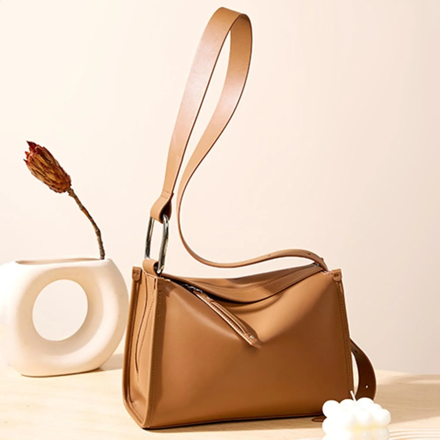 Soft Leather Tote Bag for Women, Ladies Bucket Purse, Large Capacity Shoulder Handbag, Designer Hobo Bags
