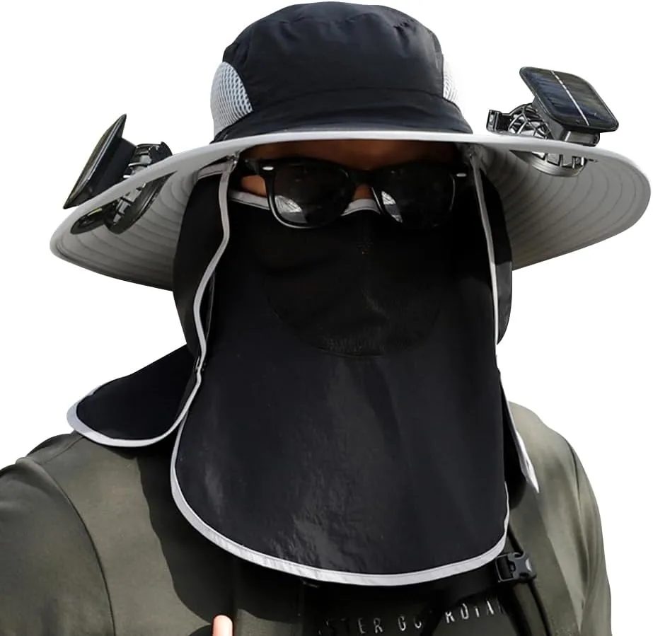 Solar Fan Hat for Men Women, Outdoor Fishing Wide Brim Sun Hat with Fan Built in Solar Power UPF 50  Fishing & Beach
