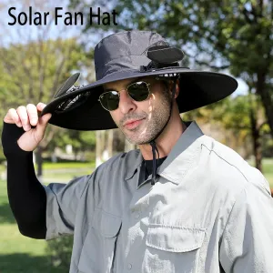 Solar Fan hat, Hat with Fans Solar Power, Wide Edge Sun hat, Sun Bucket hat with 2 Solar Universal Fans, Worth Buying.