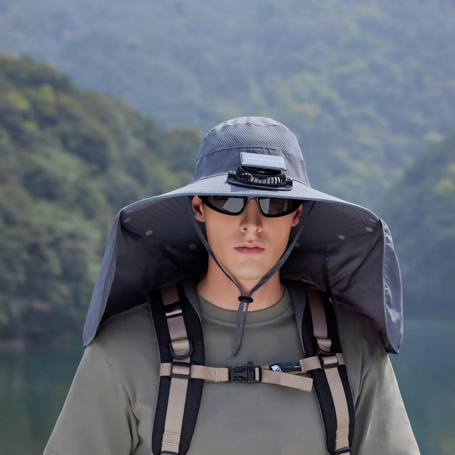 Solar Fan Hat Wide Brim Solar Fan Hat Outdoor Sun Hats for Men Women UPF 50  Bucket Fishing Hat for Hiking Camping