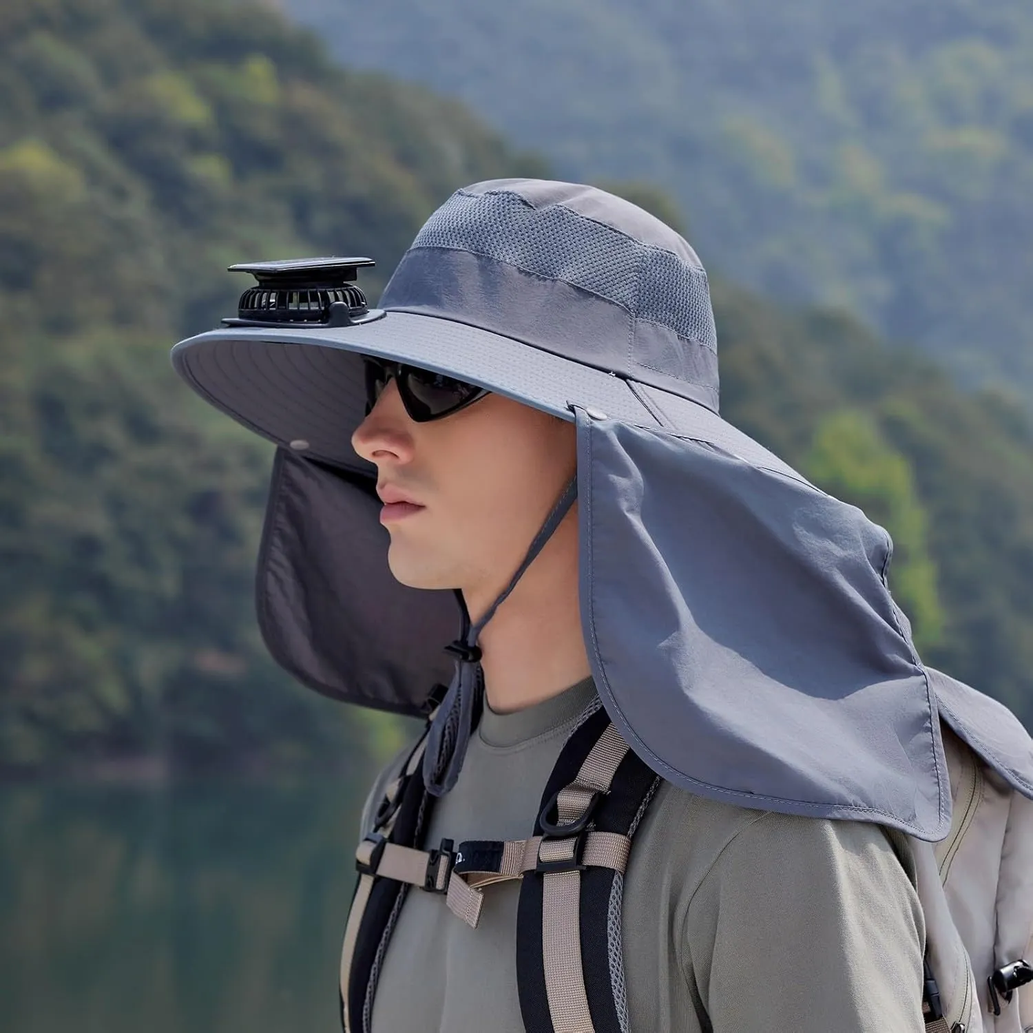 Solar Fan Hat Wide Brim Solar Fan Hat Outdoor Sun Hats for Men Women UPF 50  Bucket Fishing Hat for Hiking Camping