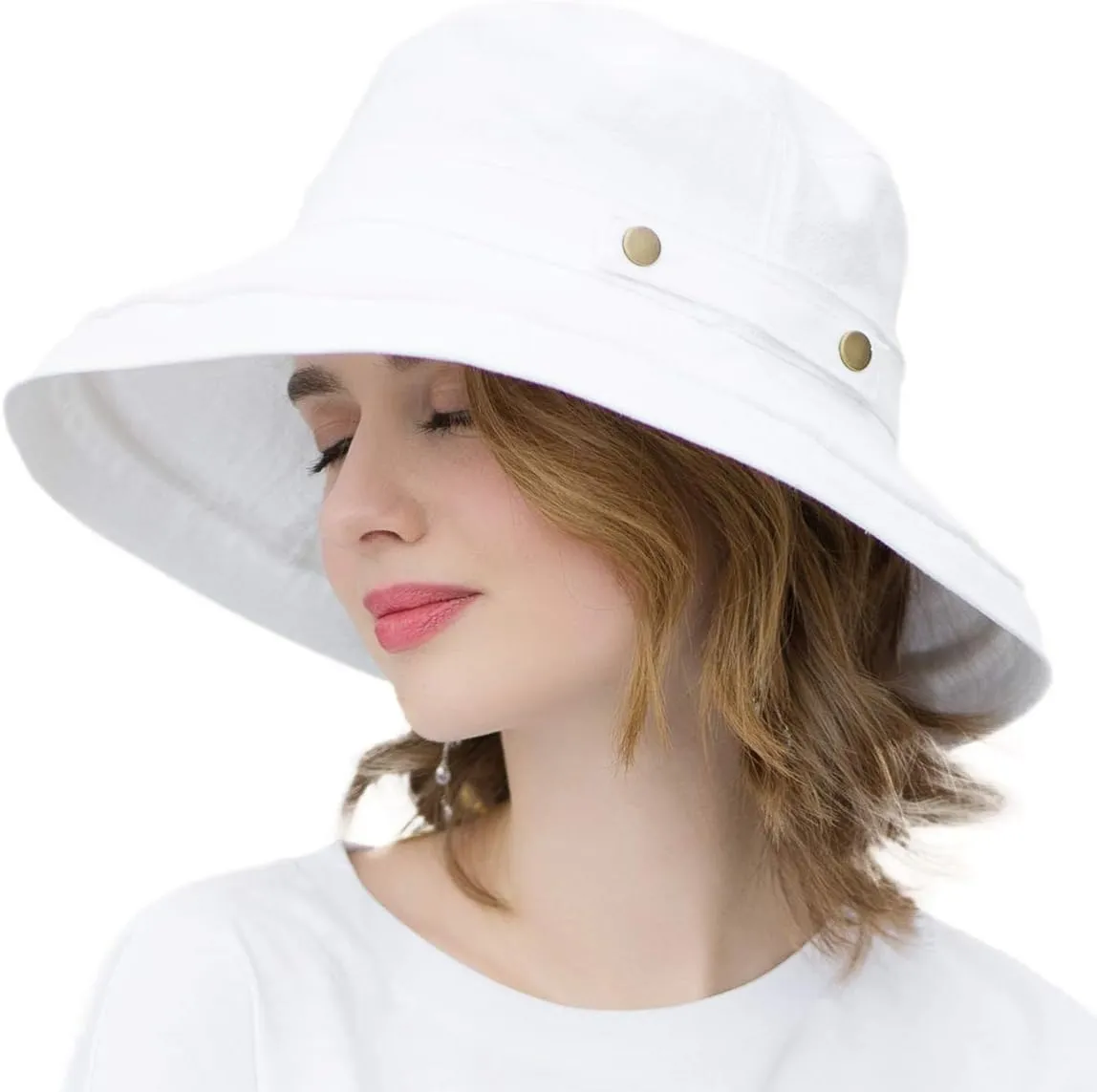 SOMALER Womens Cotton Wide Brim Sun Hats UPF50  UV Packable Beach Hat Summer Bucket Cap for Travel