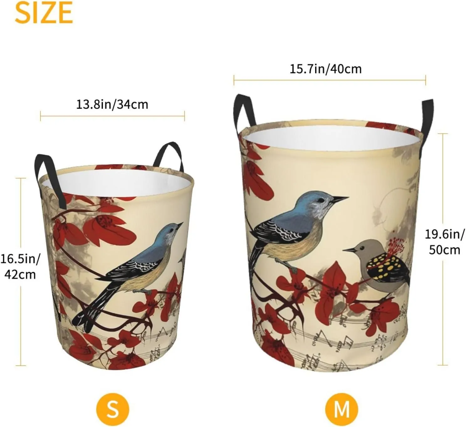 Songbirds Laundry Basket With Handles Foldable Oxford Cloth Tote Bag Laundry Hamper Waterproof Clothes Storage Bucket Toy Organizer For Laundry Room/Bathroom/Bedroom/Dormitories