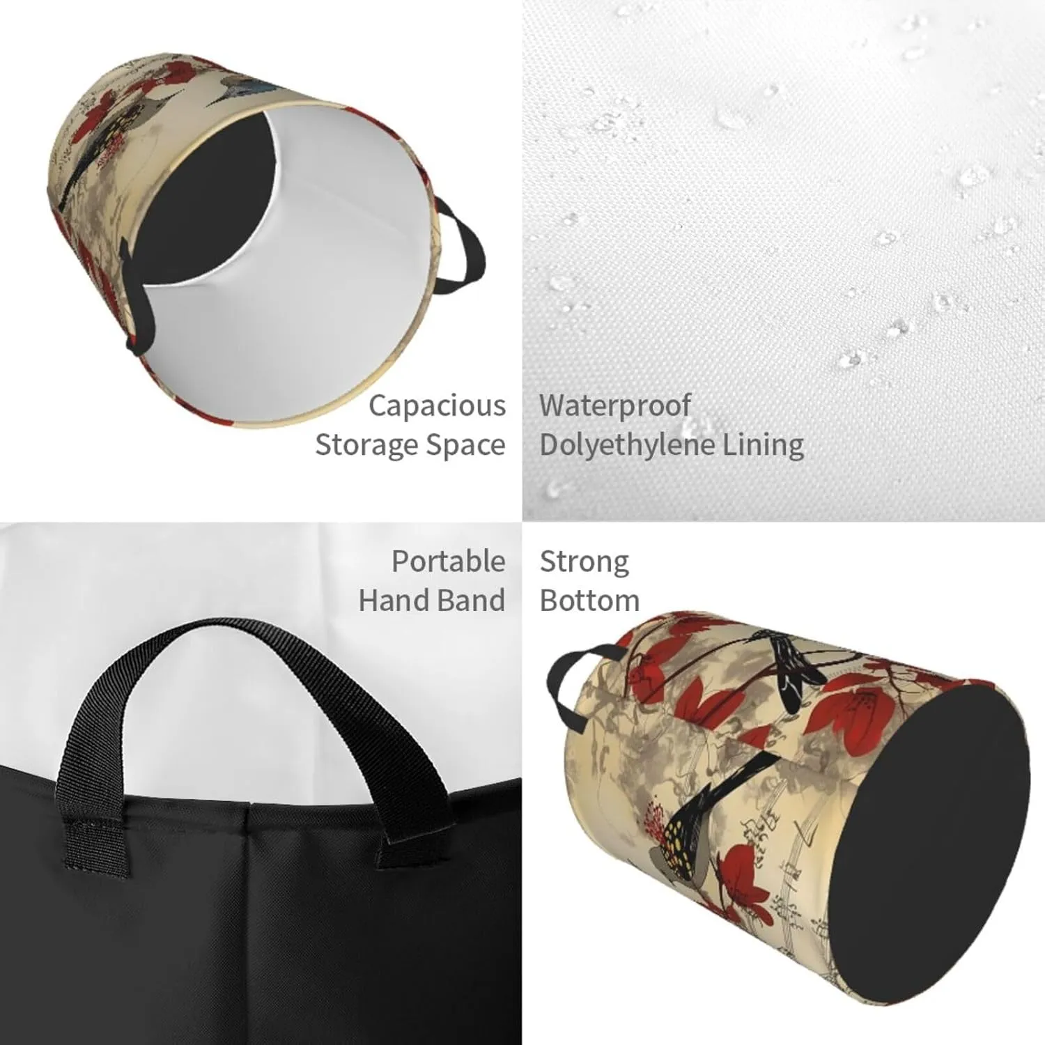 Songbirds Laundry Basket With Handles Foldable Oxford Cloth Tote Bag Laundry Hamper Waterproof Clothes Storage Bucket Toy Organizer For Laundry Room/Bathroom/Bedroom/Dormitories