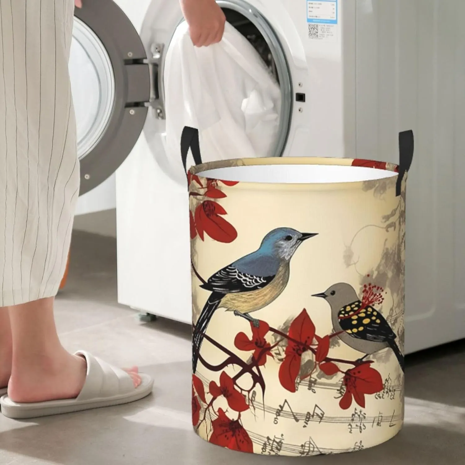 Songbirds Laundry Basket With Handles Foldable Oxford Cloth Tote Bag Laundry Hamper Waterproof Clothes Storage Bucket Toy Organizer For Laundry Room/Bathroom/Bedroom/Dormitories