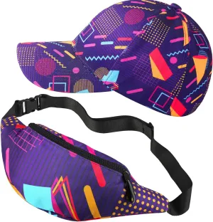 Sotiff 2 Pcs Retro 80s 90s Outfits for Women Men 80s Fanny Pack and Hat 90s Costumes Adjustable Waist Bag Bucket Hats for 90s Themed Party(Stylish Style)