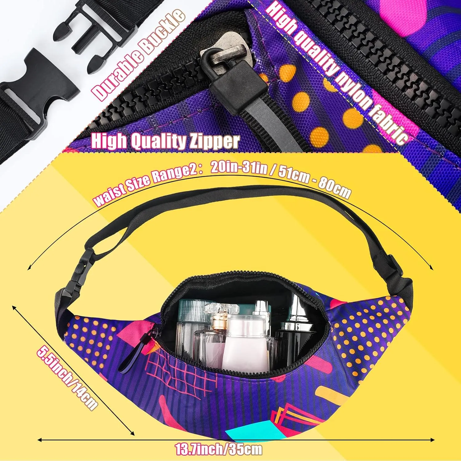 Sotiff 2 Pcs Retro 80s 90s Outfits for Women Men 80s Fanny Pack and Hat 90s Costumes Adjustable Waist Bag Bucket Hats for 90s Themed Party(Stylish Style)