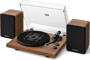 SoulBox S1 Vinyl Record Player with Stereo Speakers, Turntable with Built-in Preamp, S-Shaped Tonearm, 33/45 RPM