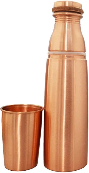 Spark Handicrafts II Copper Water Bottle (34 Oz /1000ml) With Set Of 2 Glass (10 Oz/300ml Each) | Best use for Office,Gym & gifts | Copper Material with Leak proof