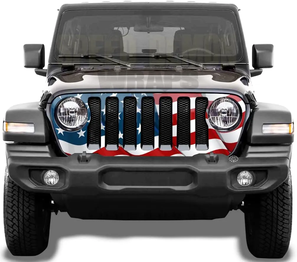 Speed Demon Hot Rod Shop American Flag Grill Wraps fits Jeep Wrangler JL 2018-2019 v2
