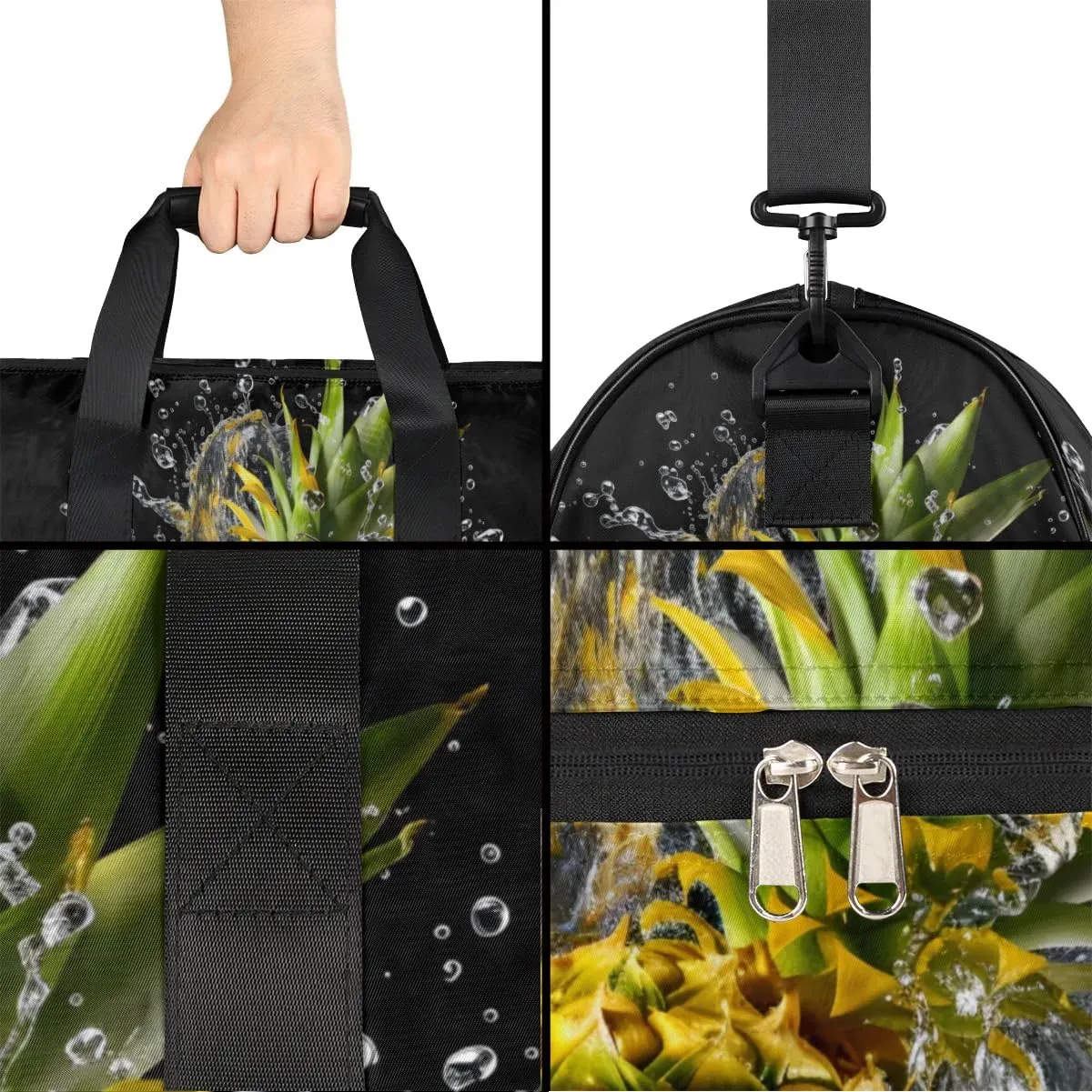 Sport Gym Bag for Women Men with Shoes Compartment & Wet Pocket, Travel Duffel Bag Sport Gym Tote Bags Swimming Yoga Ballet Weekend Overnight Bag Carry on Bag for Airplane (Pineapples 1)