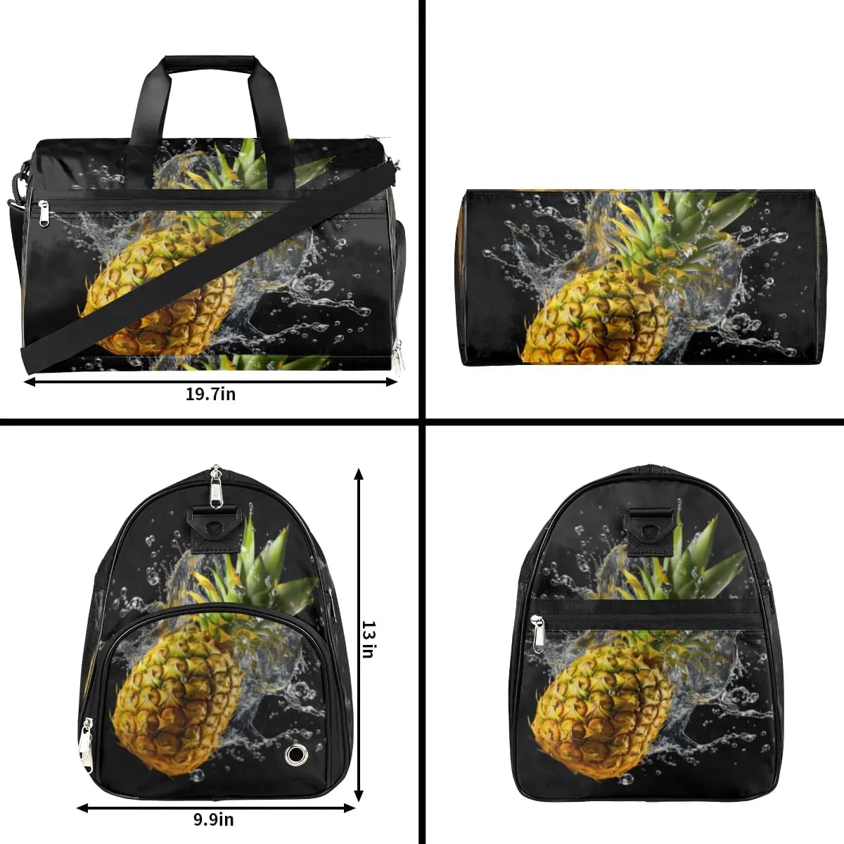 Sport Gym Bag for Women Men with Shoes Compartment & Wet Pocket, Travel Duffel Bag Sport Gym Tote Bags Swimming Yoga Ballet Weekend Overnight Bag Carry on Bag for Airplane (Pineapples 1)