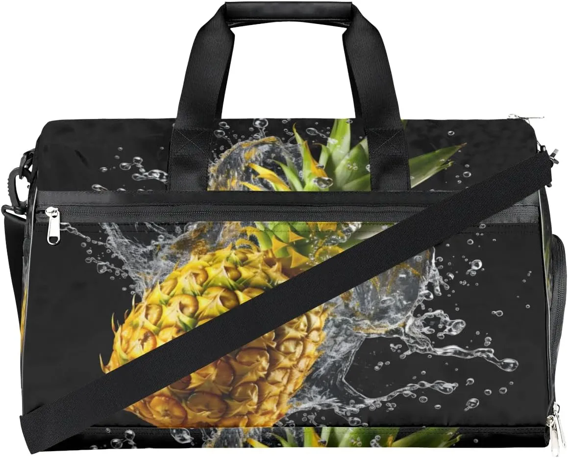 Sport Gym Bag for Women Men with Shoes Compartment & Wet Pocket, Travel Duffel Bag Sport Gym Tote Bags Swimming Yoga Ballet Weekend Overnight Bag Carry on Bag for Airplane (Pineapples 1)