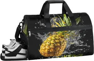 Sport Gym Bag for Women Men with Shoes Compartment & Wet Pocket, Travel Duffel Bag Sport Gym Tote Bags Swimming Yoga Ballet Weekend Overnight Bag Carry on Bag for Airplane (Pineapples 1)