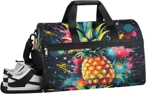 Sport Gym Bag for Women Men with Shoes Compartment & Wet Pocket, Travel Duffel Bag Sport Gym Tote Bags Swimming Yoga Ballet Weekend Overnight Bag Carry on Bag for Airplane (Pineapples 9)