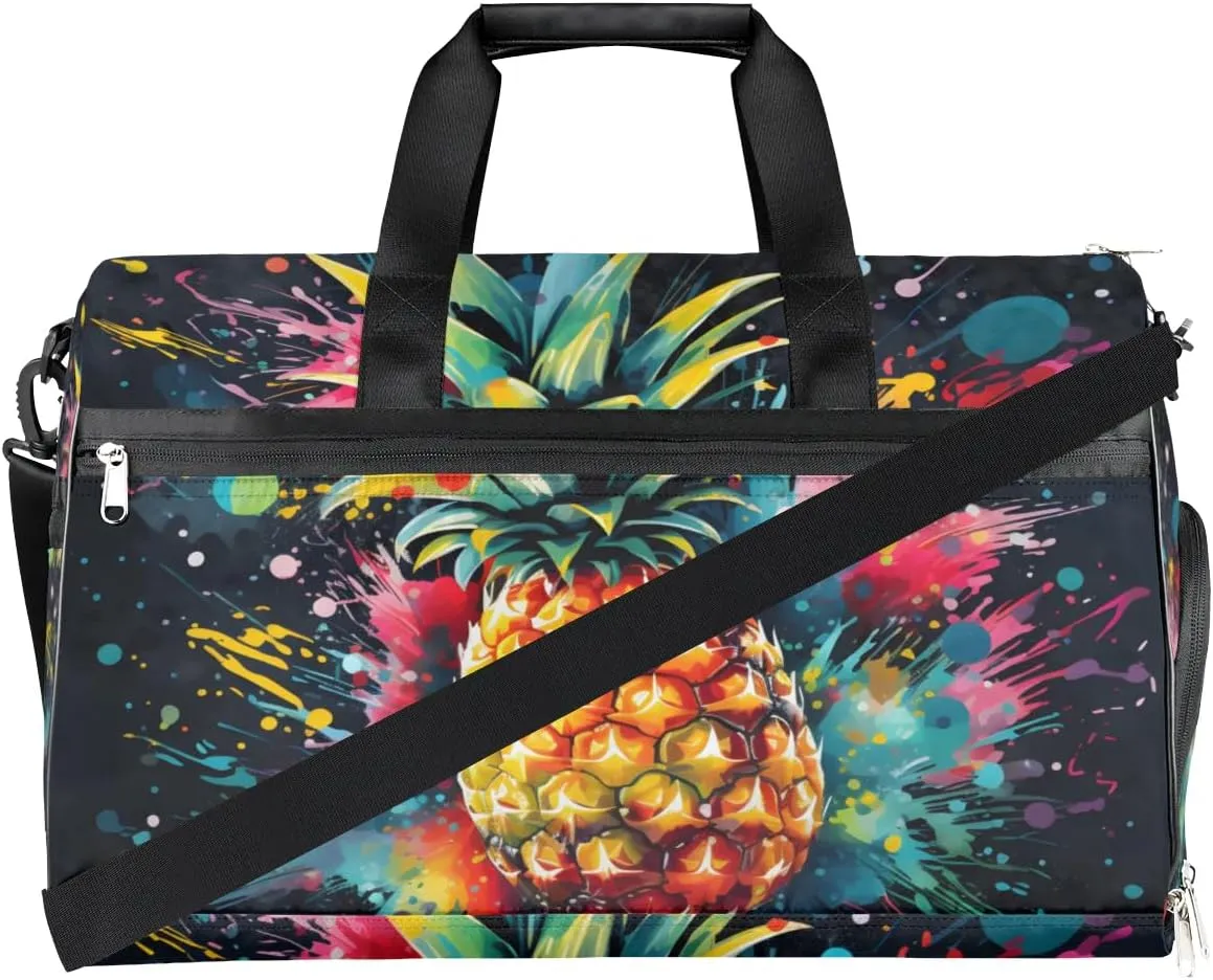 Sport Gym Bag for Women Men with Shoes Compartment & Wet Pocket, Travel Duffel Bag Sport Gym Tote Bags Swimming Yoga Ballet Weekend Overnight Bag Carry on Bag for Airplane (Pineapples 9)
