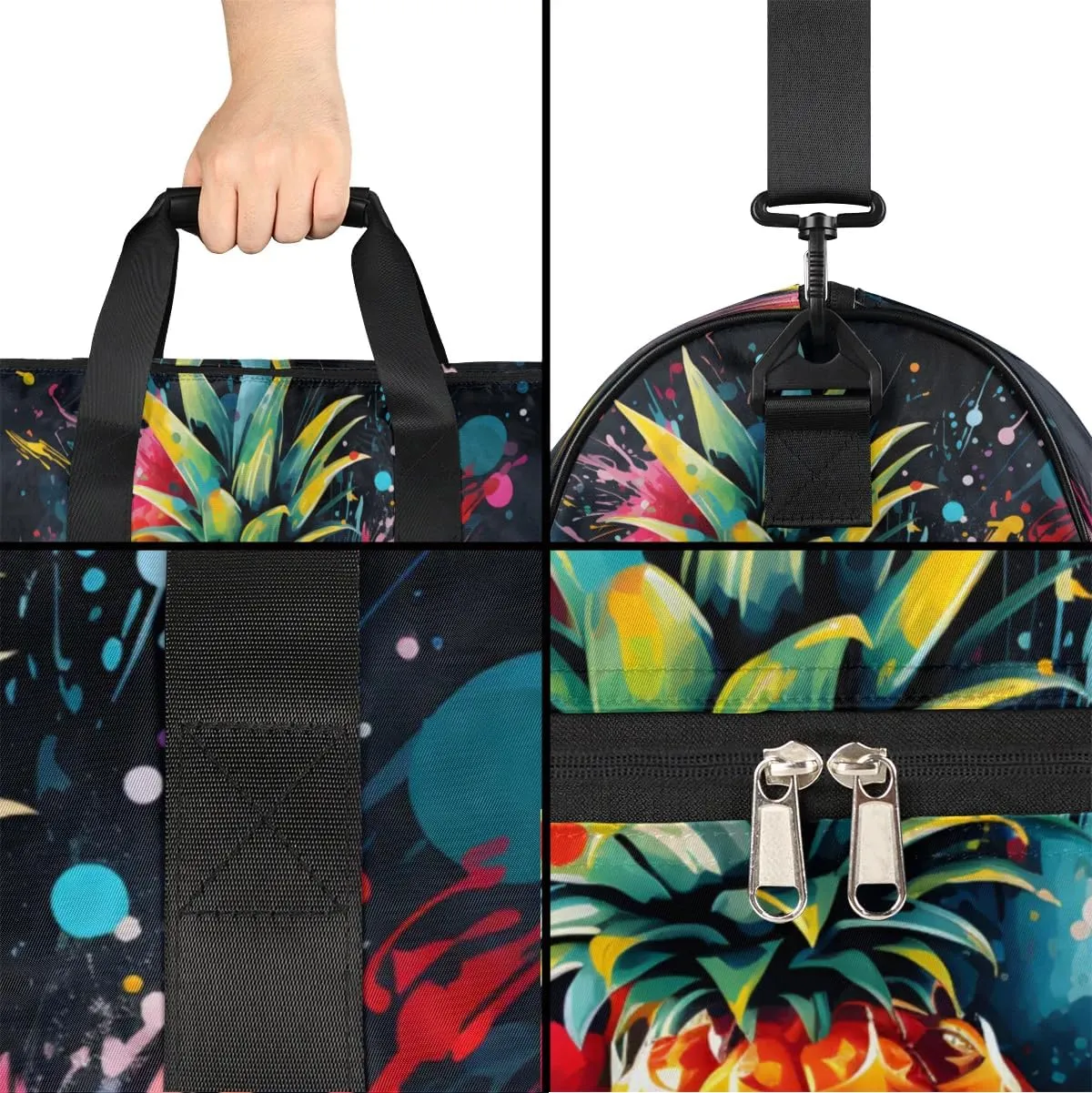 Sport Gym Bag for Women Men with Shoes Compartment & Wet Pocket, Travel Duffel Bag Sport Gym Tote Bags Swimming Yoga Ballet Weekend Overnight Bag Carry on Bag for Airplane (Pineapples 9)