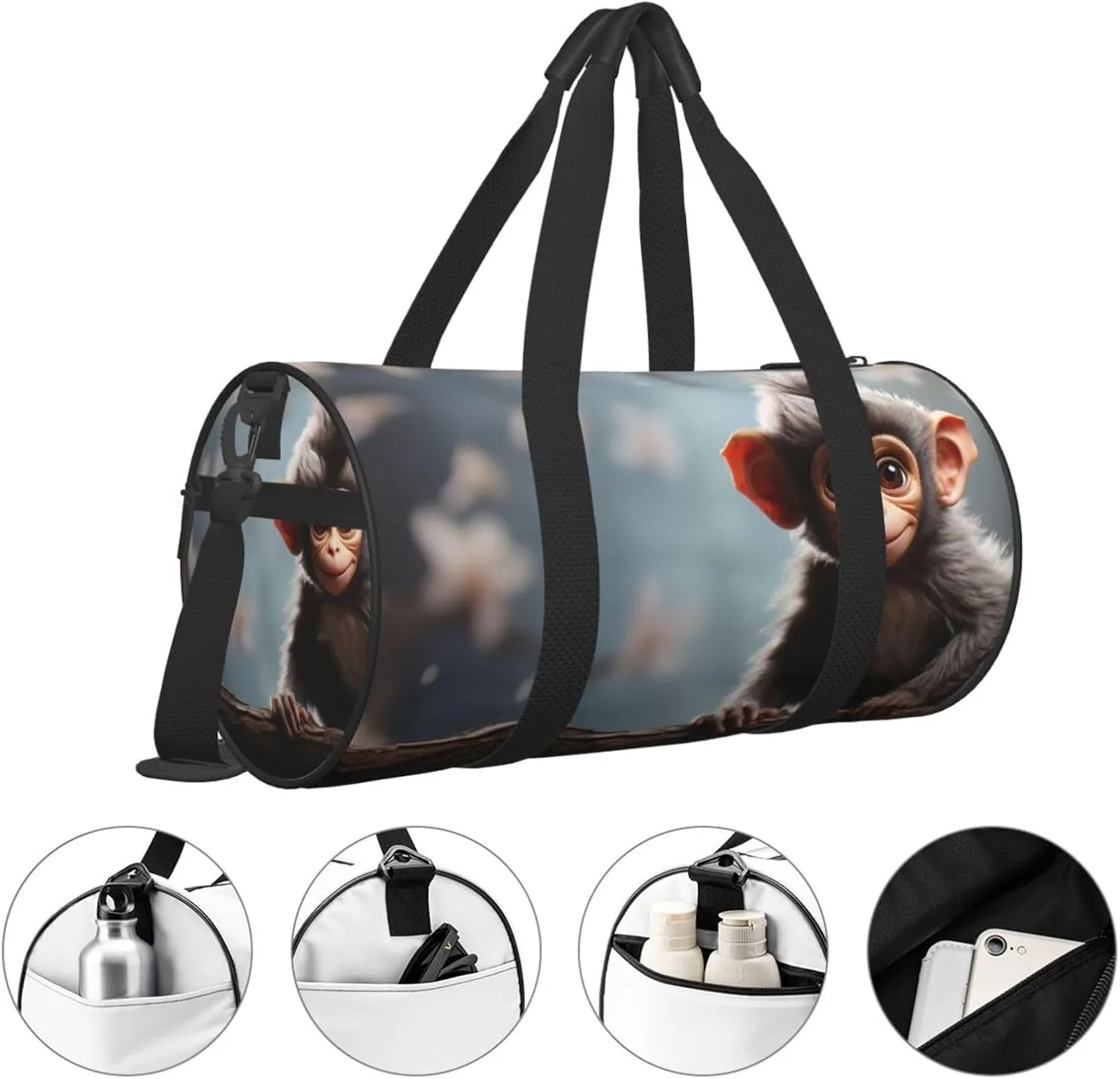 Sports Gym Bag for Women Men Travel Duffel Bag Tote Weekender Bag Carry on Overnight Bag for Travel Swimming Fitness Workout Sports cute monkey Duffle Bag