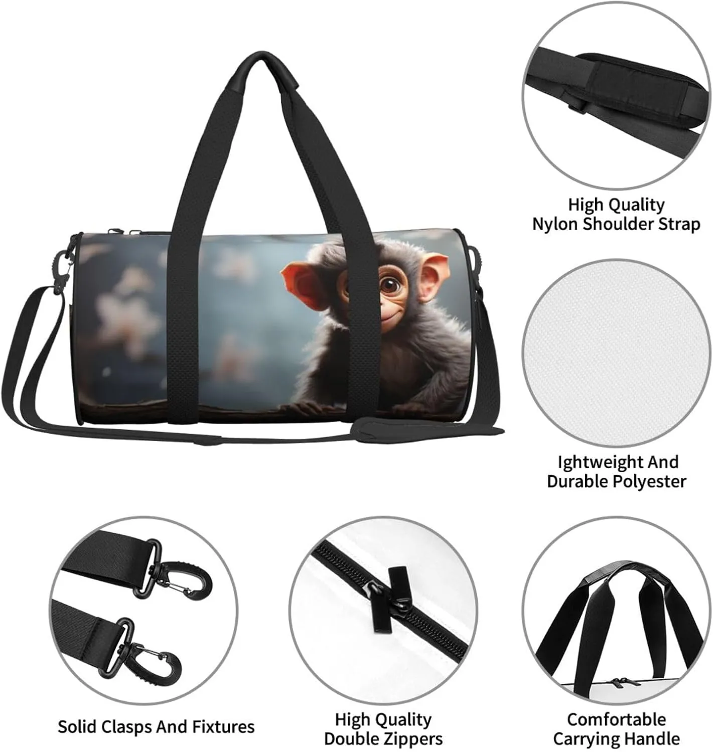 Sports Gym Bag for Women Men Travel Duffel Bag Tote Weekender Bag Carry on Overnight Bag for Travel Swimming Fitness Workout Sports cute monkey Duffle Bag