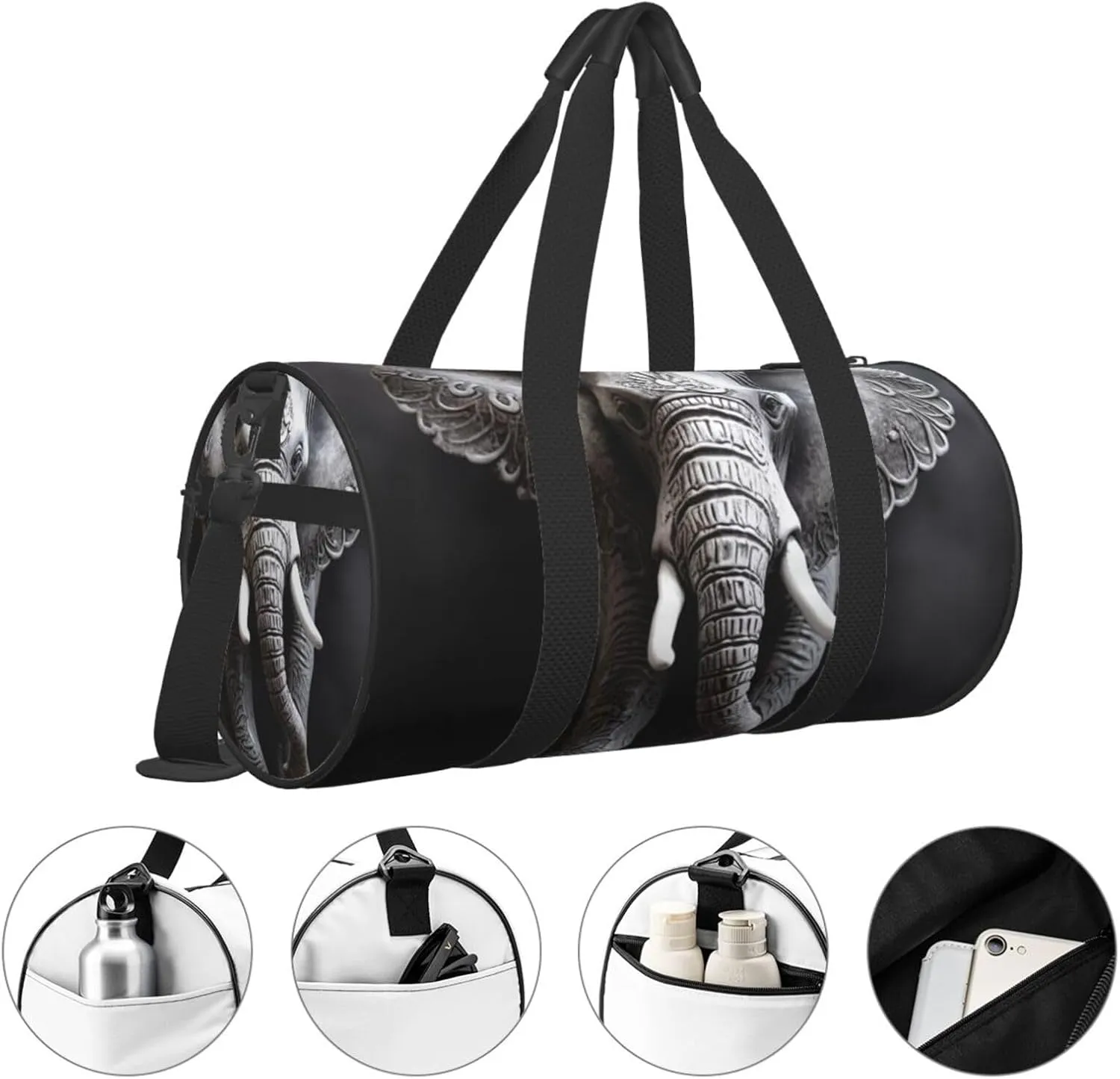 Sports Gym Bag for Women Men Travel Duffel Bag Tote Weekender Bag Carry on Overnight Bag for Travel Swimming Fitness Workout Sports Gray Elephant Duffle Bag