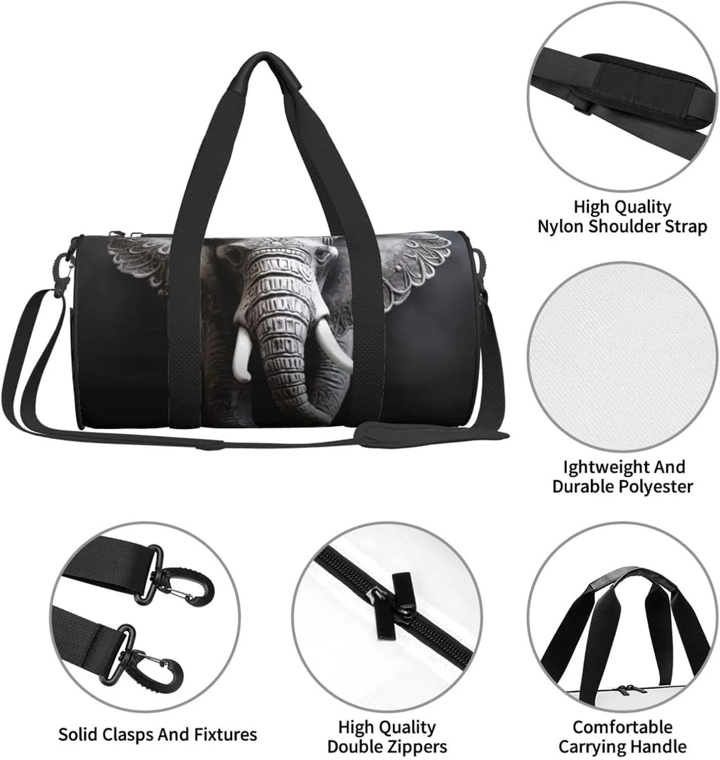 Sports Gym Bag for Women Men Travel Duffel Bag Tote Weekender Bag Carry on Overnight Bag for Travel Swimming Fitness Workout Sports Gray Elephant Duffle Bag