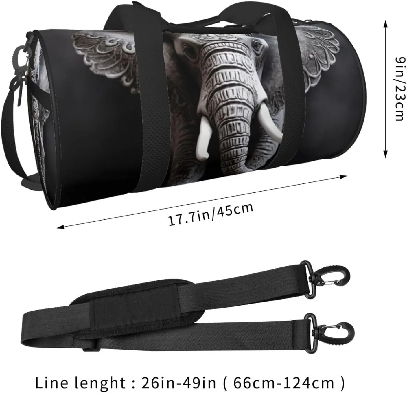 Sports Gym Bag for Women Men Travel Duffel Bag Tote Weekender Bag Carry on Overnight Bag for Travel Swimming Fitness Workout Sports Gray Elephant Duffle Bag
