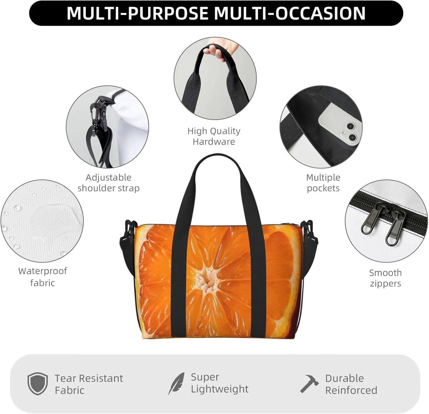 Sports Gym Bag for Women Men Travel Duffel Bag Tote Weekender Bag Carry on Overnight Bag for Travel Swimming Fitness Workout Sports Orange Slice Duffle Bag