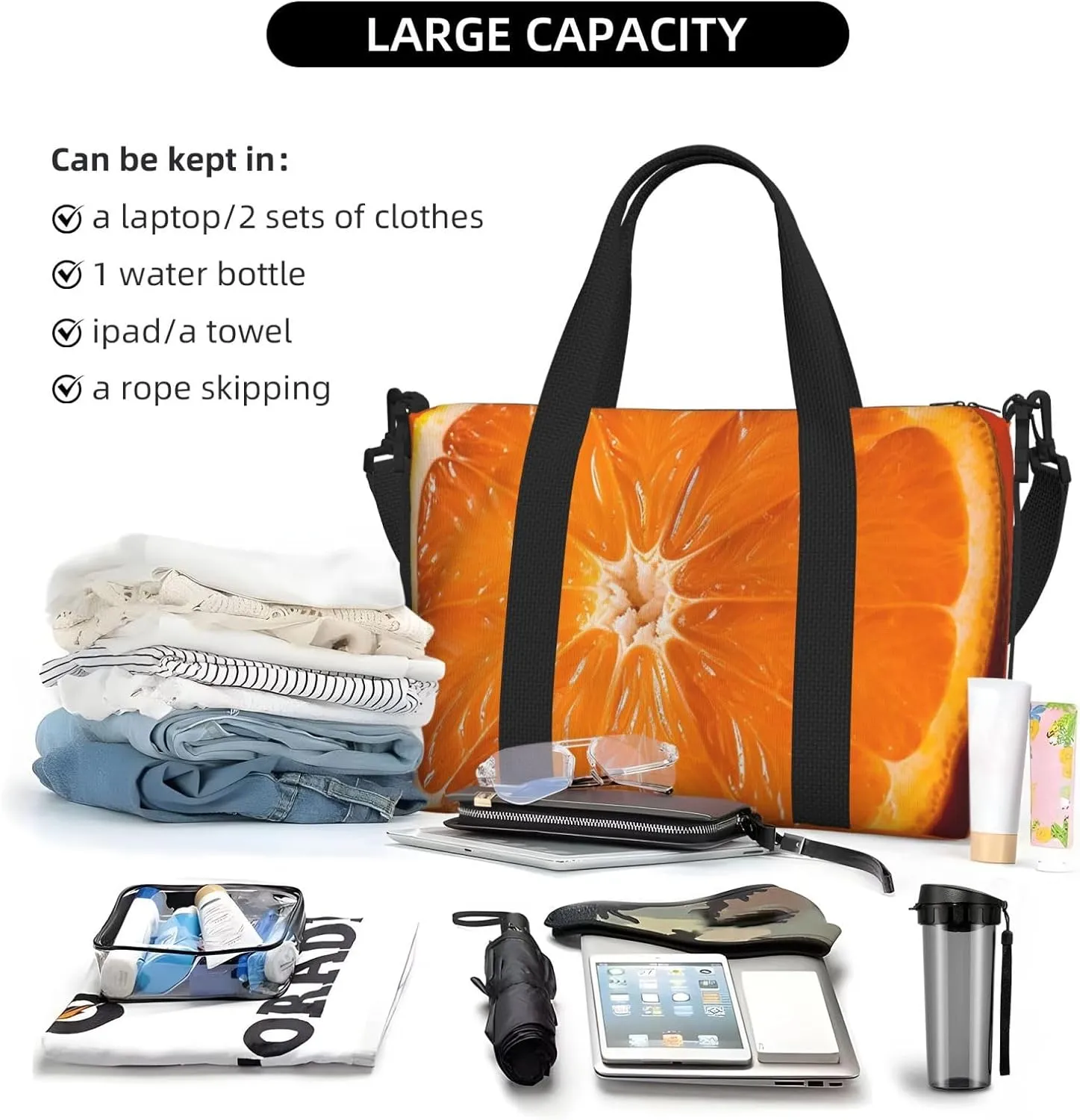 Sports Gym Bag for Women Men Travel Duffel Bag Tote Weekender Bag Carry on Overnight Bag for Travel Swimming Fitness Workout Sports Orange Slice Duffle Bag