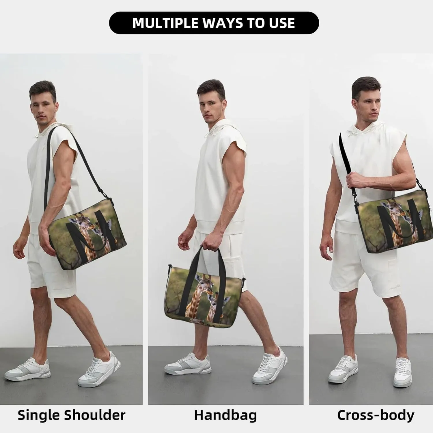 Sports Gym Bag for Women Men Travel Duffel Bag Tote Weekender Bag Carry on Overnight Bag for Travel Swimming Fitness Workout Sports Two Giraffes Duffle Bag