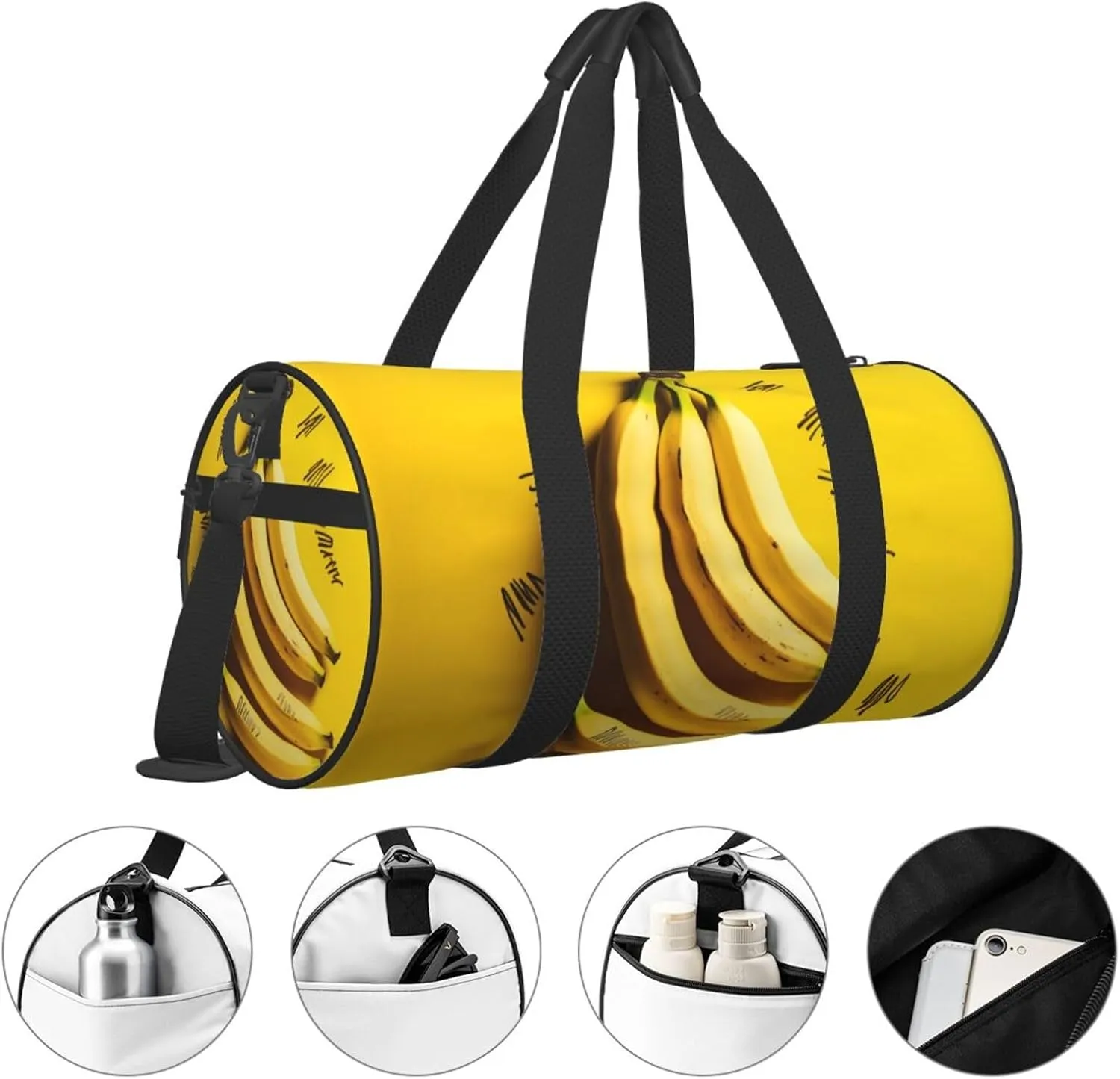 Sports Gym Bag for Women Men Travel Duffel Bag Tote Weekender Bag Carry on Overnight Bag for Travel Swimming Fitness Workout Sports Yellow Banana Duffle Bag
