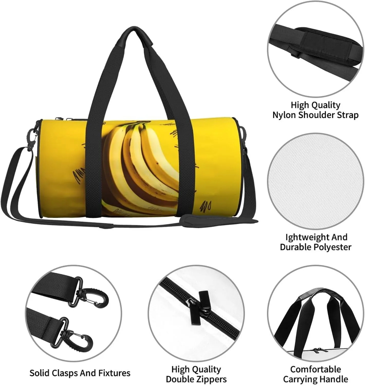 Sports Gym Bag for Women Men Travel Duffel Bag Tote Weekender Bag Carry on Overnight Bag for Travel Swimming Fitness Workout Sports Yellow Banana Duffle Bag